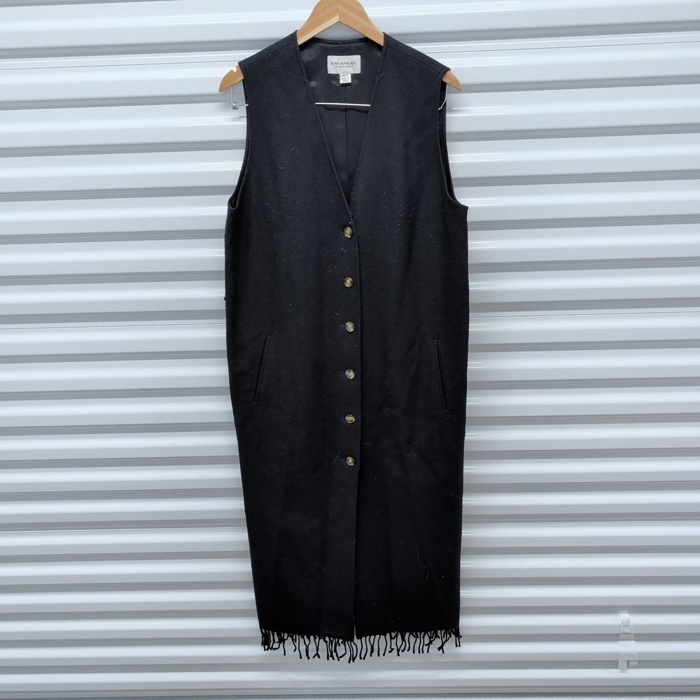 Emanuel Emanuel Ungaro Size 10 Womens‎ Black 100% Wool Long Fringe Duster Vest